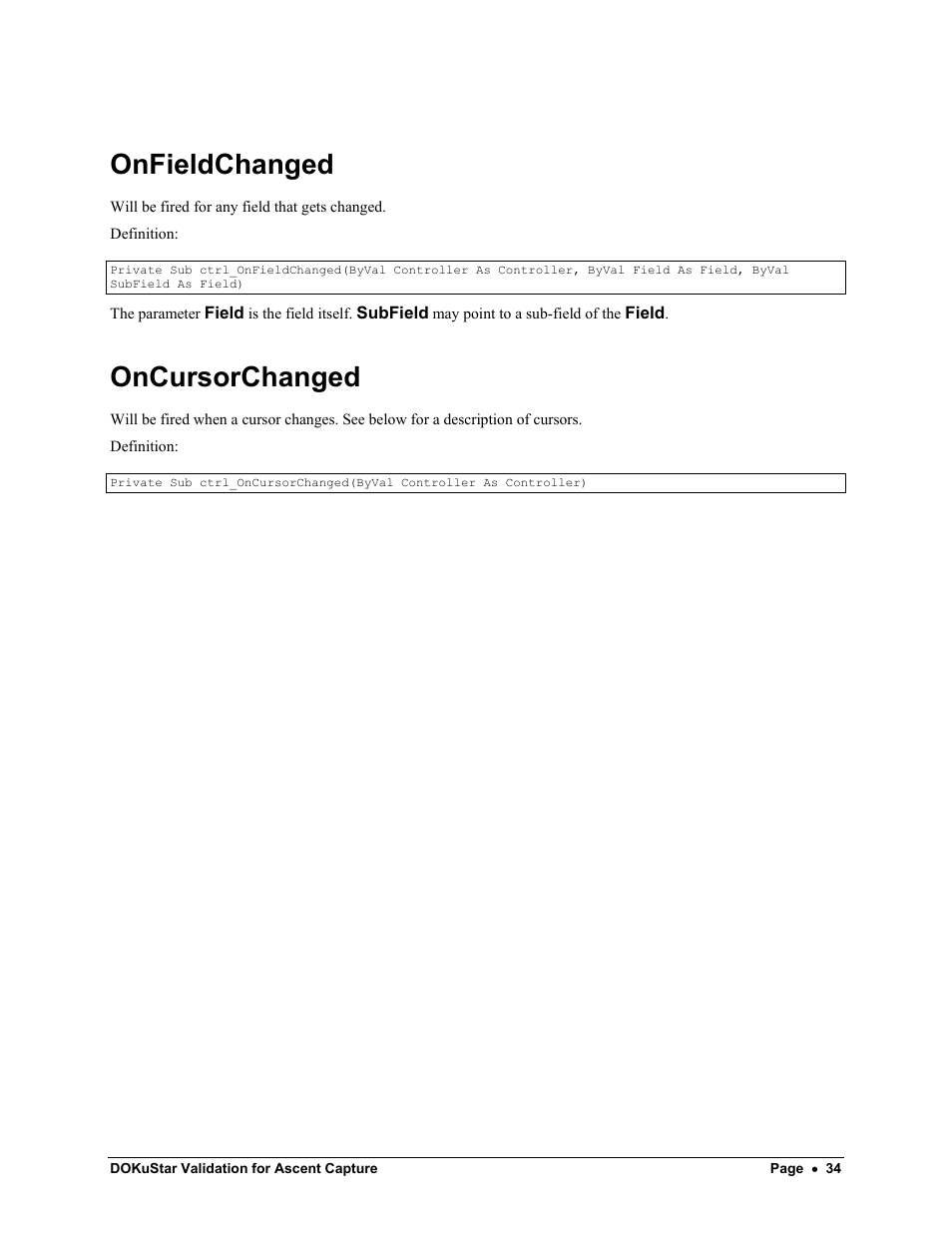Onfieldchanged, Oncursorchanged | Kofax DOKuStar Validation User Manual | Page 38 / 109
