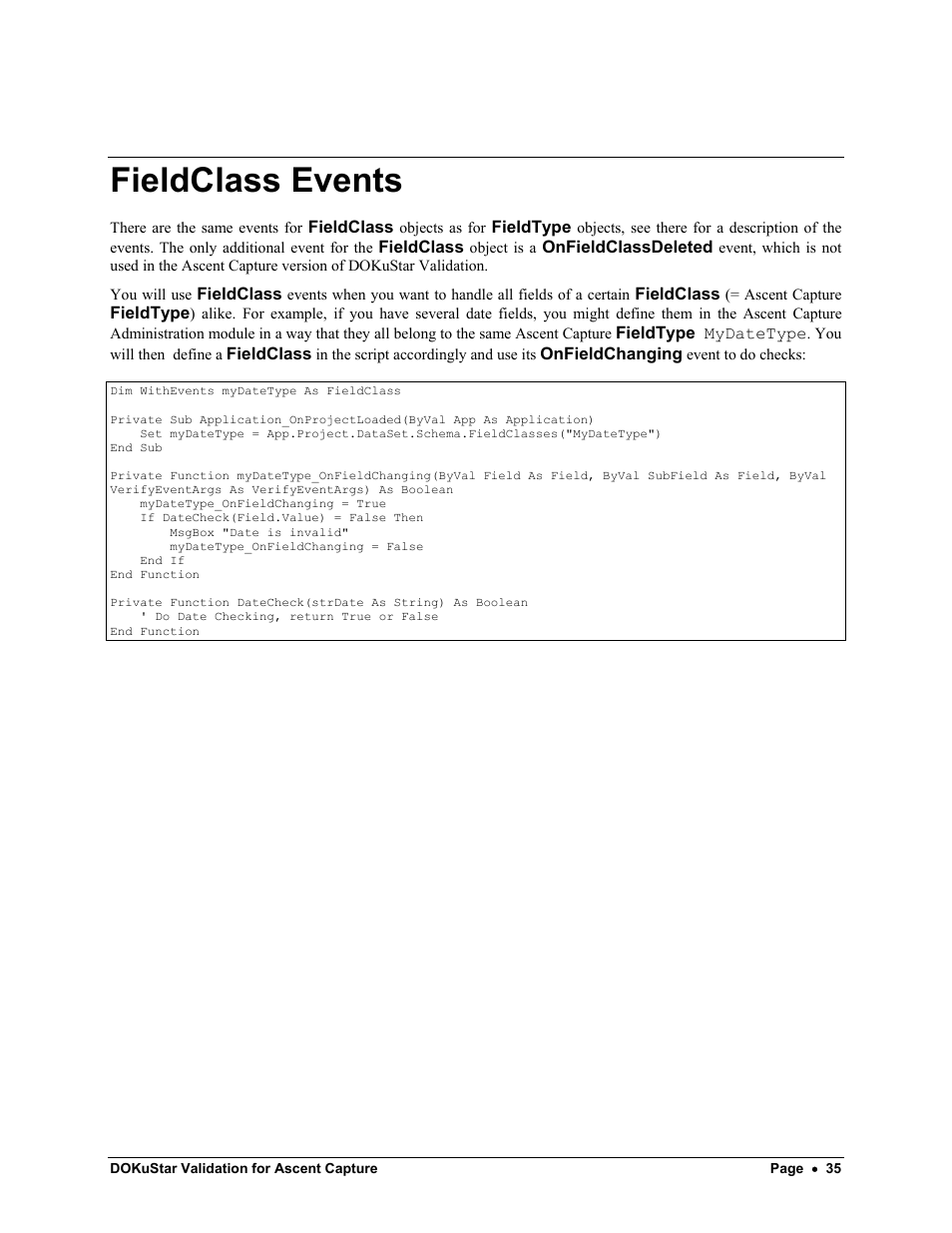 Fieldclass events | Kofax DOKuStar Validation User Manual | Page 39 / 109