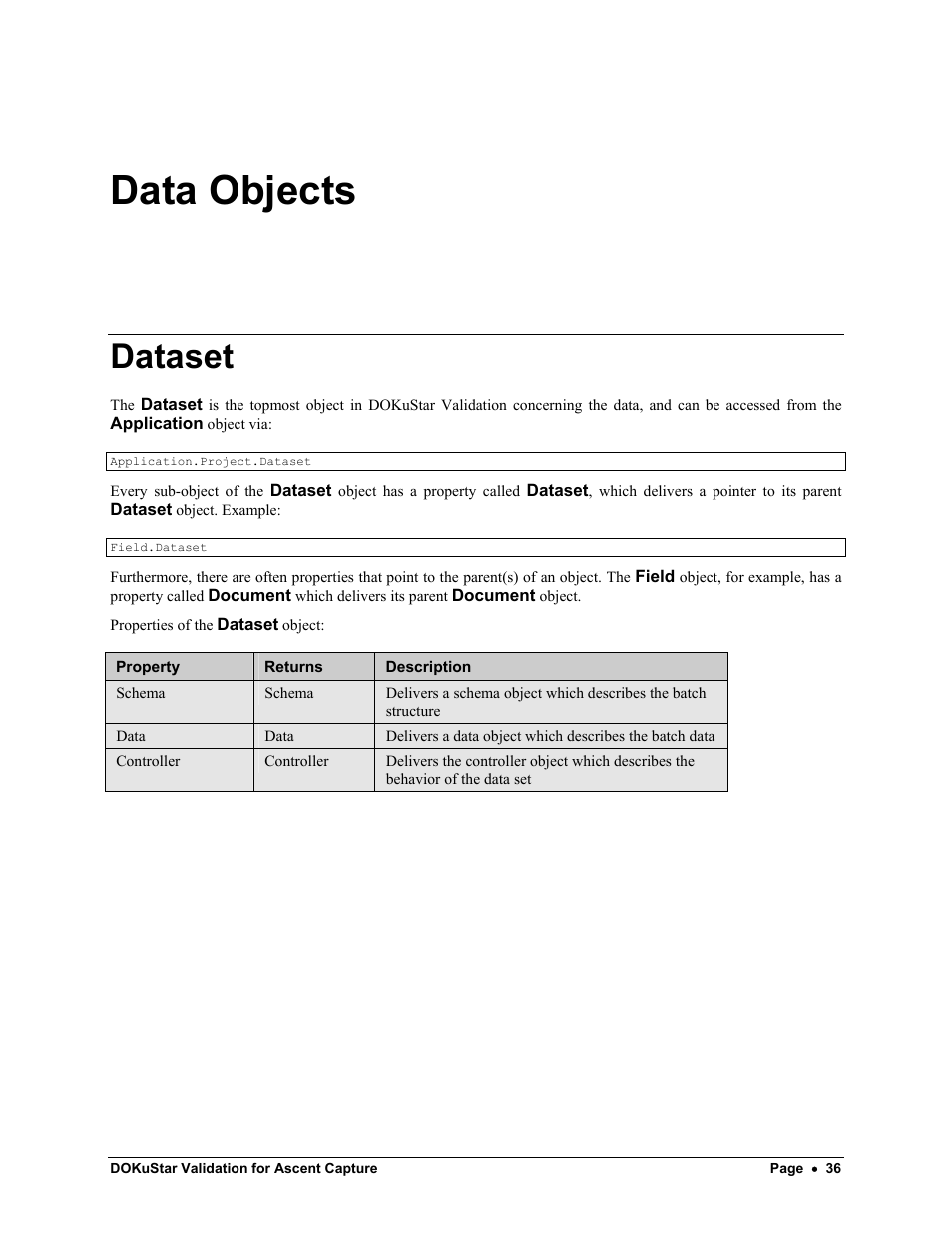 Data objects, Dataset | Kofax DOKuStar Validation User Manual | Page 40 / 109