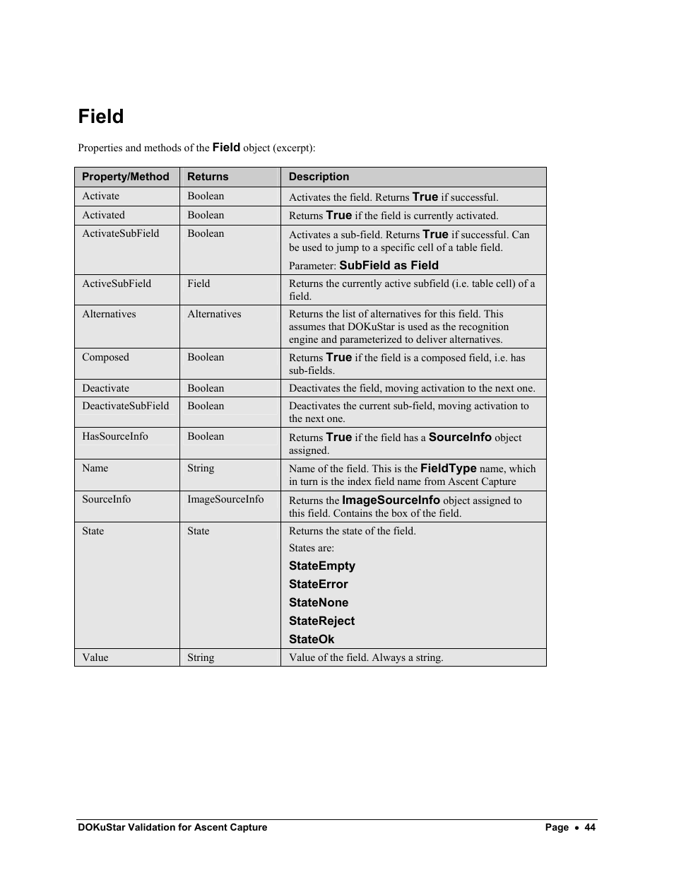 Field | Kofax DOKuStar Validation User Manual | Page 48 / 109