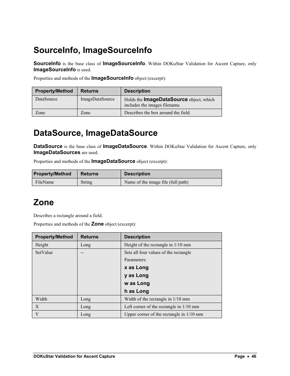 Sourceinfo, imagesourceinfo, Datasource, imagedatasource, Zone | Kofax DOKuStar Validation User Manual | Page 50 / 109