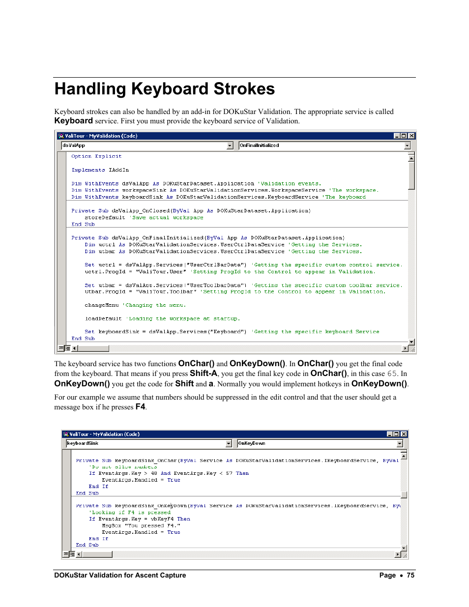 Handling keyboard strokes | Kofax DOKuStar Validation User Manual | Page 79 / 109