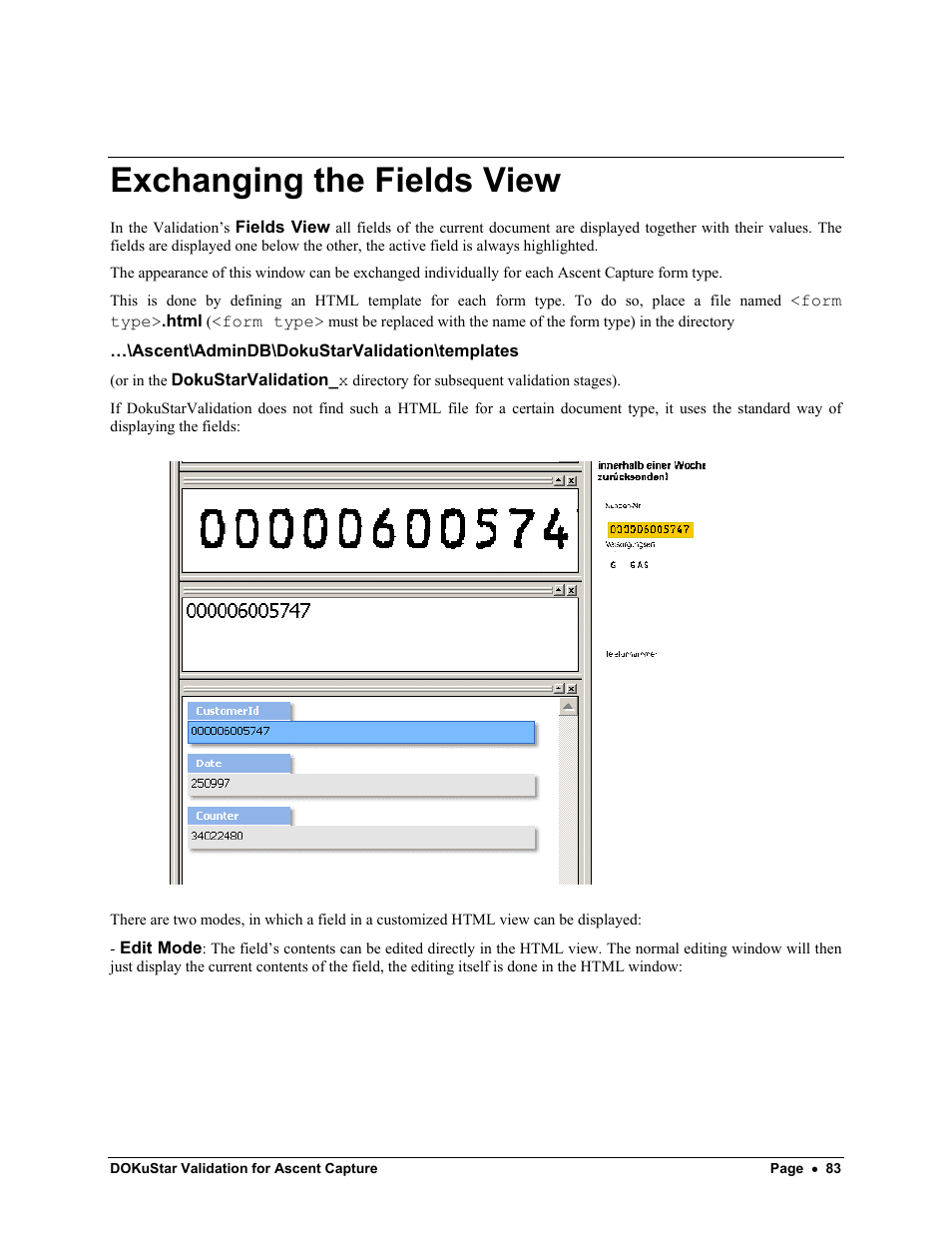 Exchanging the fields view | Kofax DOKuStar Validation User Manual | Page 87 / 109