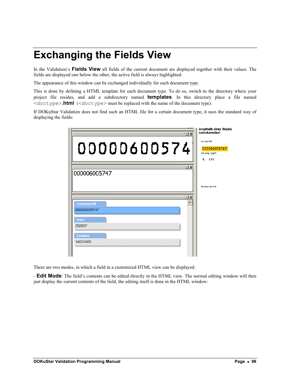 Exchanging the fields view | Kofax DOKuStar Validation User Manual | Page 102 / 118