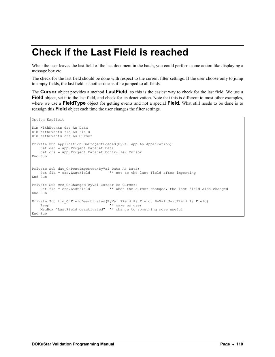 Check if the last field is reached | Kofax DOKuStar Validation User Manual | Page 114 / 118