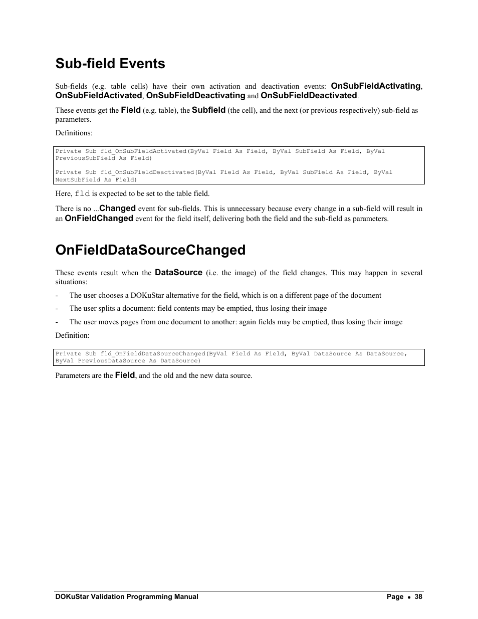 Sub-field events, Onfielddatasourcechanged | Kofax DOKuStar Validation User Manual | Page 42 / 118