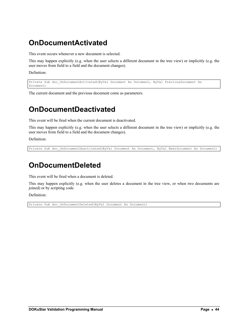 Ondocumentactivated, Ondocumentdeactivated, Ondocumentdeleted | Kofax DOKuStar Validation User Manual | Page 48 / 118