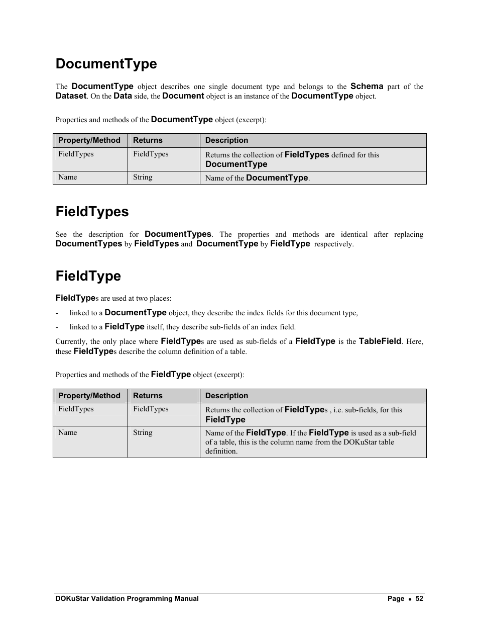 Documenttype, Fieldtypes, Fieldtype | Kofax DOKuStar Validation User Manual | Page 56 / 118