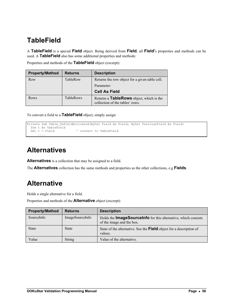 Tablefield, Alternatives, Alternative | Kofax DOKuStar Validation User Manual | Page 62 / 118