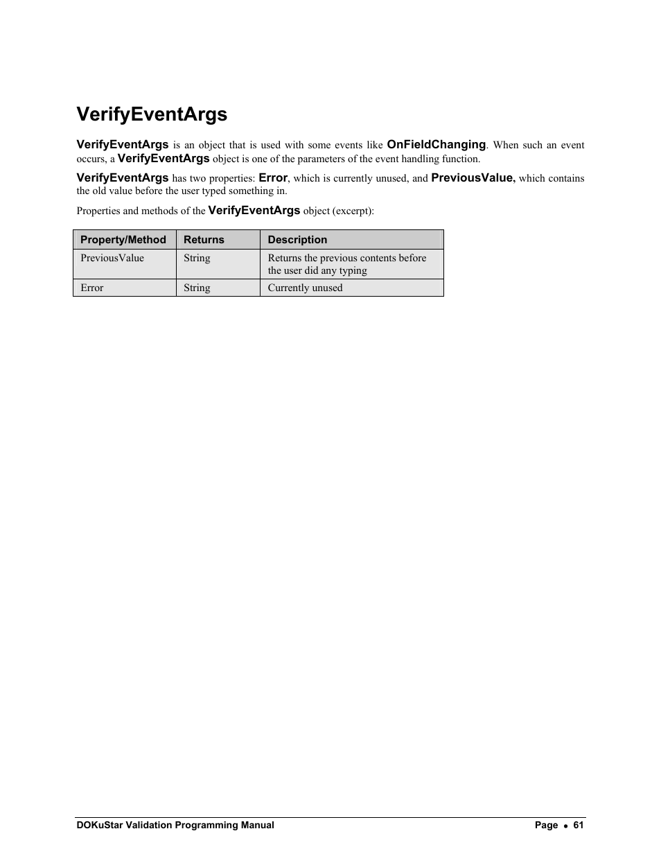 Verifyeventargs | Kofax DOKuStar Validation User Manual | Page 65 / 118