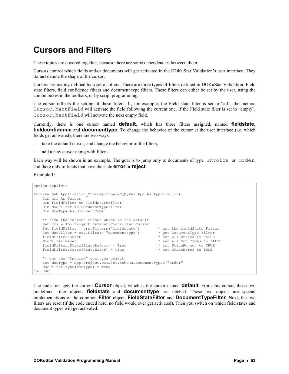 Cursors and filters | Kofax DOKuStar Validation User Manual | Page 67 / 118