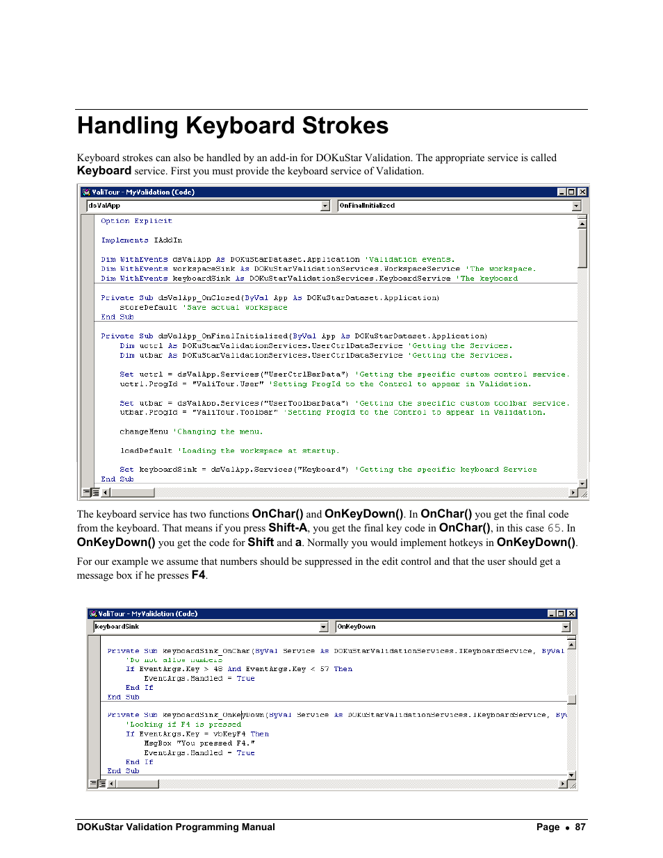 Handling keyboard strokes | Kofax DOKuStar Validation User Manual | Page 91 / 118