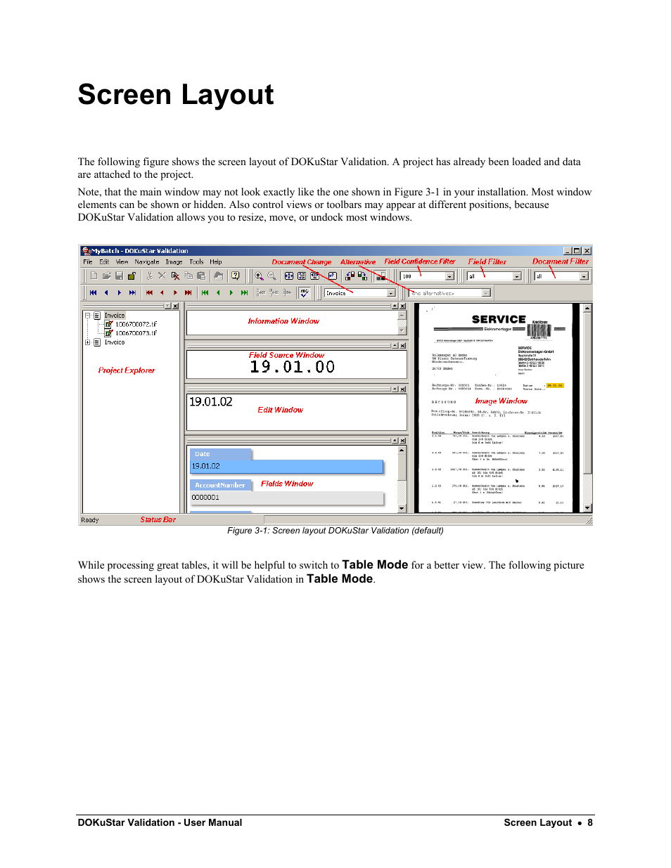 Screen layout | Kofax DOKuStar Validation User Manual | Page 12 / 24