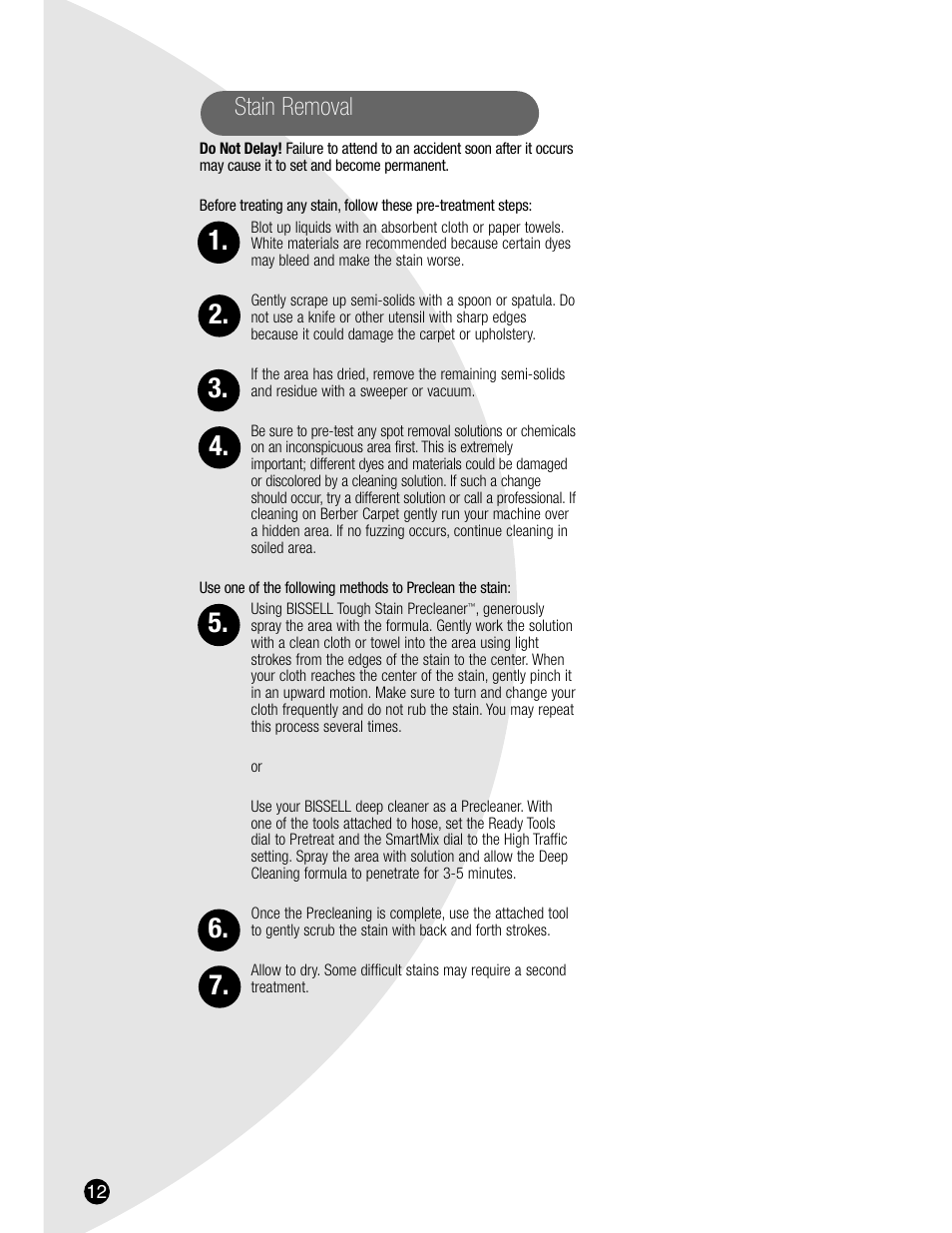 Stain removal | Bissell 7901 User Manual | Page 12 / 24