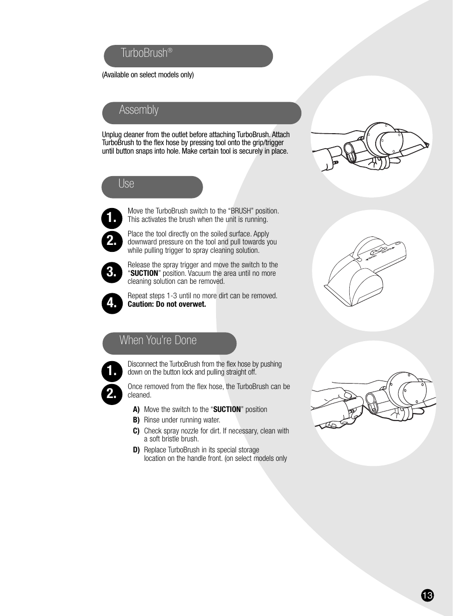 Assembly use when you’re done, Turbobrush | Bissell 7901 User Manual | Page 13 / 24