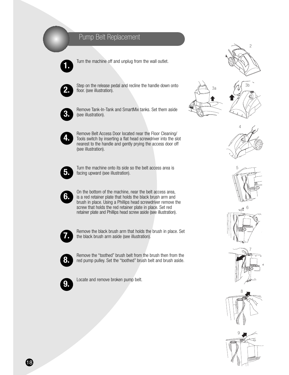 Pump belt replacement | Bissell 7901 User Manual | Page 18 / 24