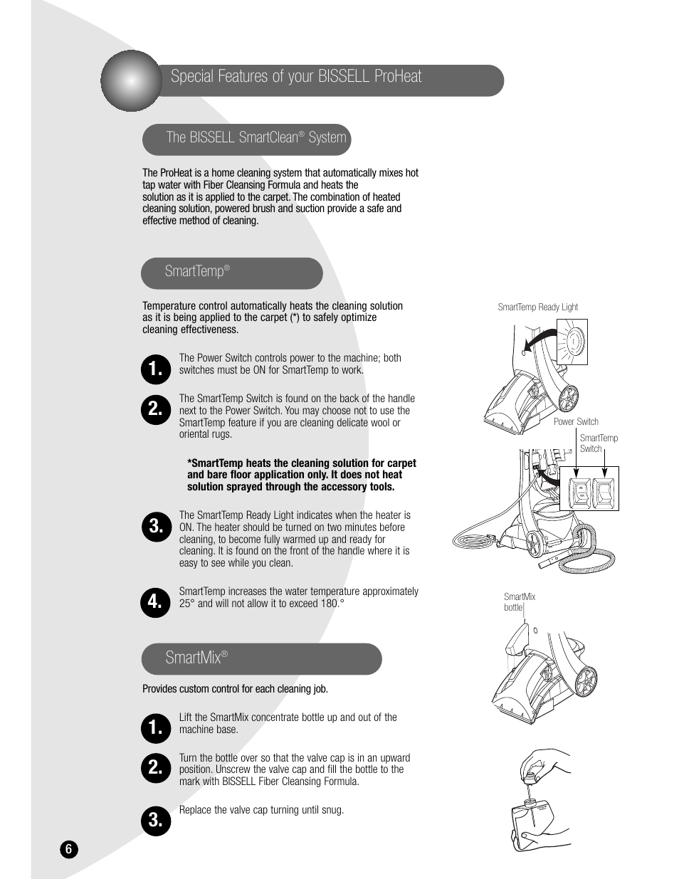 Special features of your bissell proheat, Smartmix, Smarttemp | The bissell smartclean, System | Bissell 7901 User Manual | Page 6 / 24