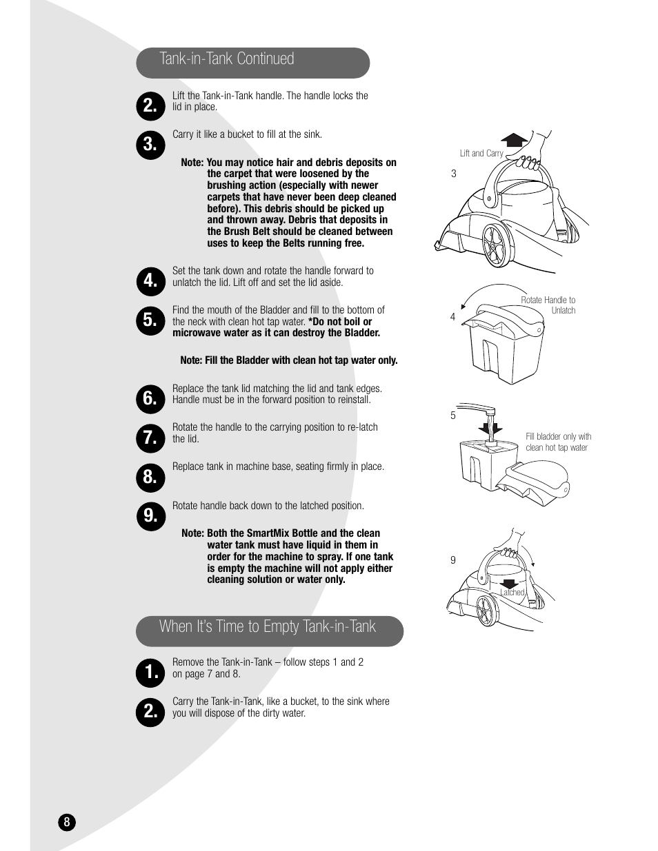 Tank-in-tank continued, When it’s time to empty tank-in-tank | Bissell 7901 User Manual | Page 8 / 24