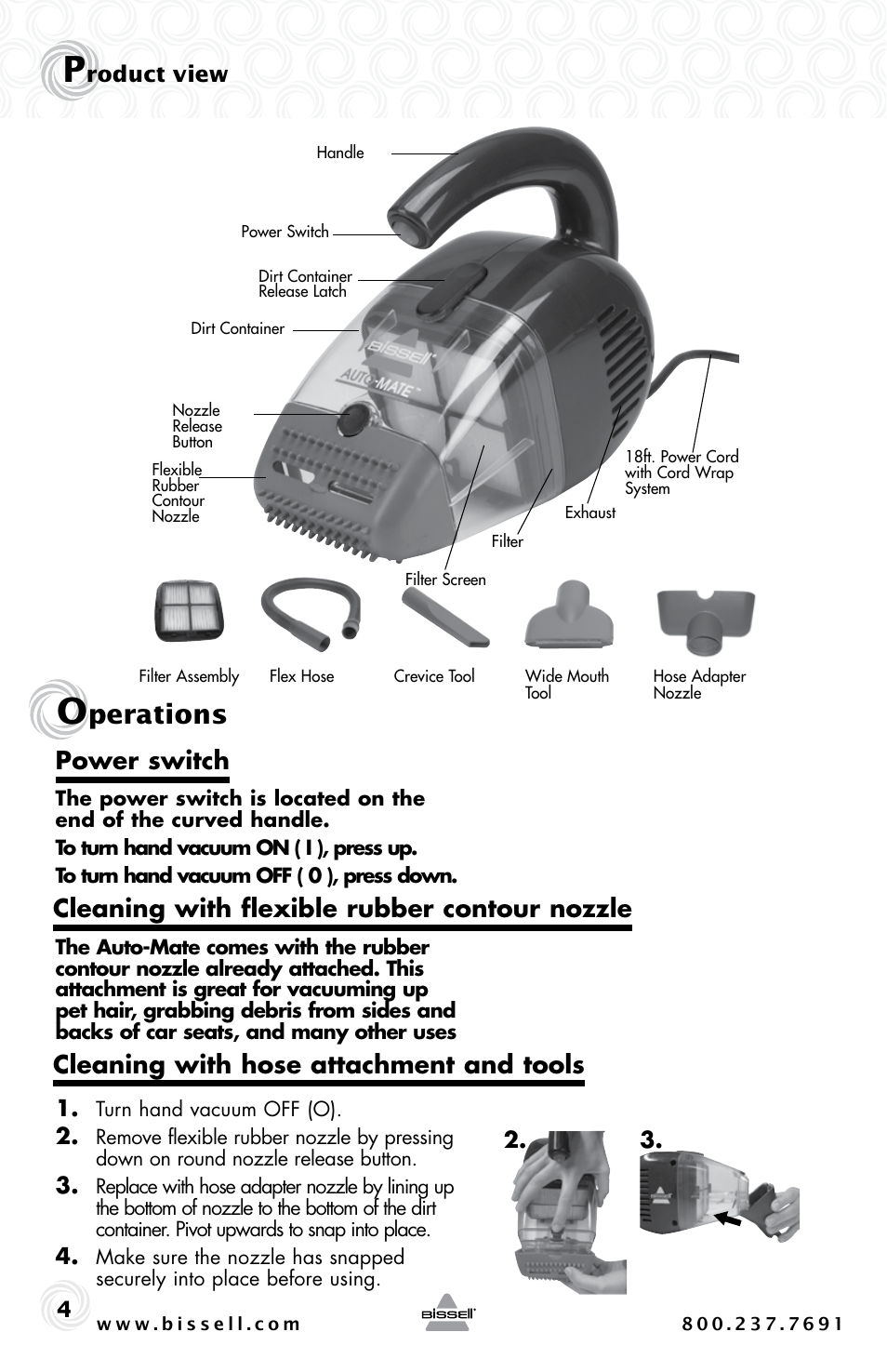 Perations, Power switch | Bissell AUTO-MATE 47R5 User Manual | Page 4 / 8