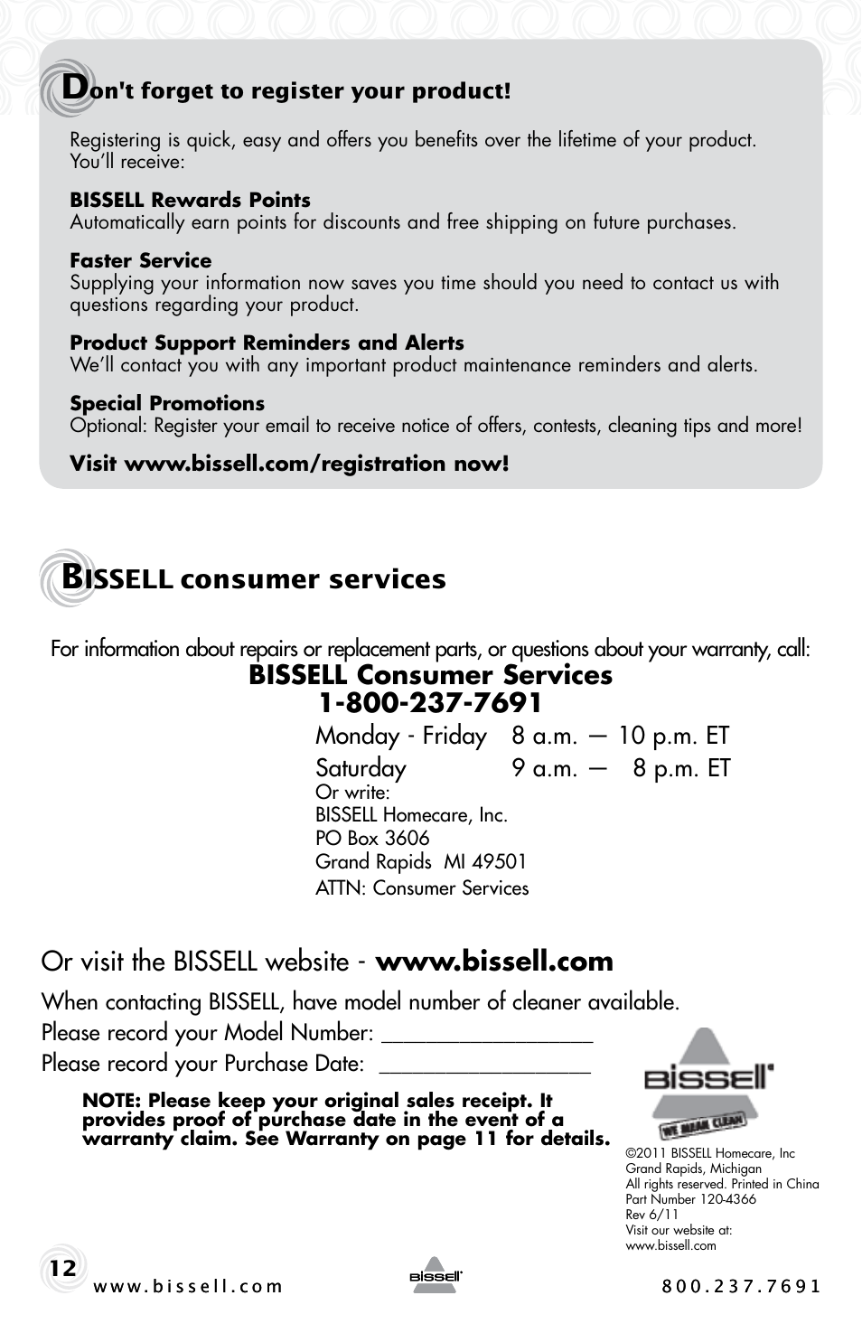 Issell, Consumer services | Bissell 39W7 User Manual | Page 12 / 12