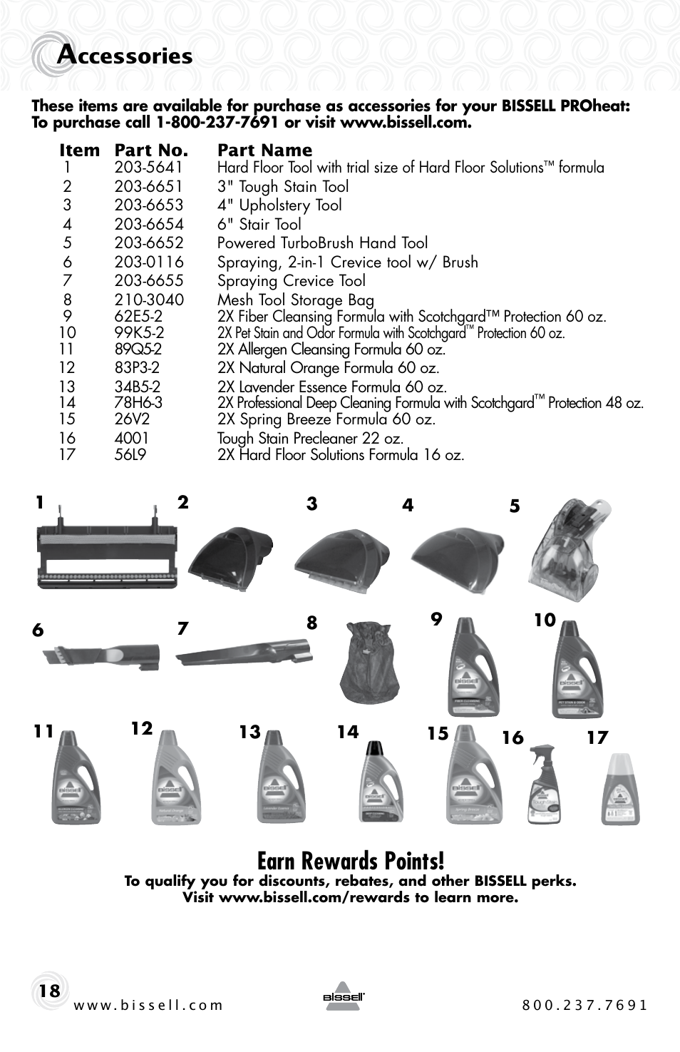 Earn rewards points, Ccessories | Bissell PROHEAT 25A3 User Manual | Page 18 / 20