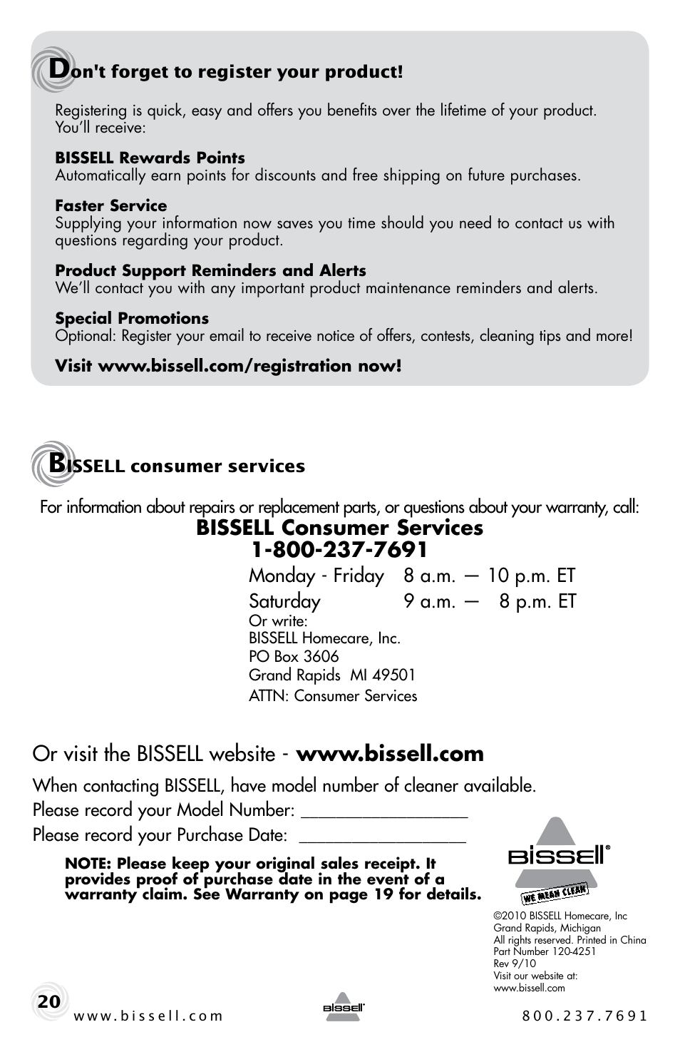 Bissell PROHEAT 25A3 User Manual | Page 20 / 20