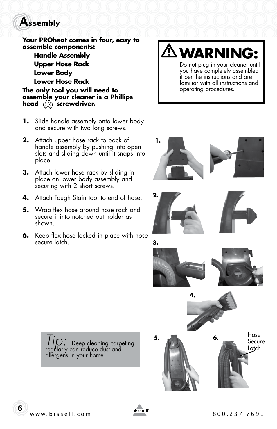 Warning | Bissell PROHEAT 25A3 User Manual | Page 6 / 20