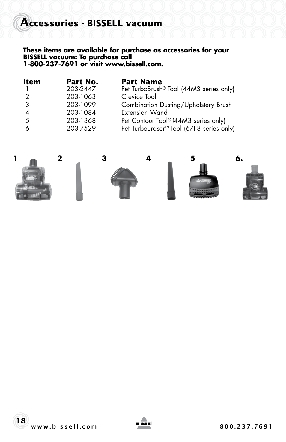 Ccessories - bissell vacuum | Bissell 44M3 User Manual | Page 18 / 20