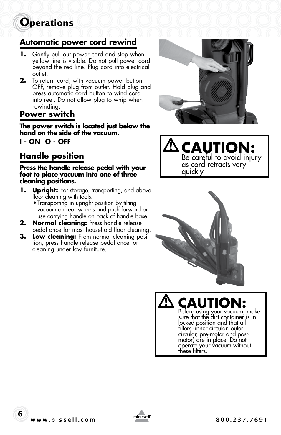Caution, Perations | Bissell 44M3 User Manual | Page 6 / 20