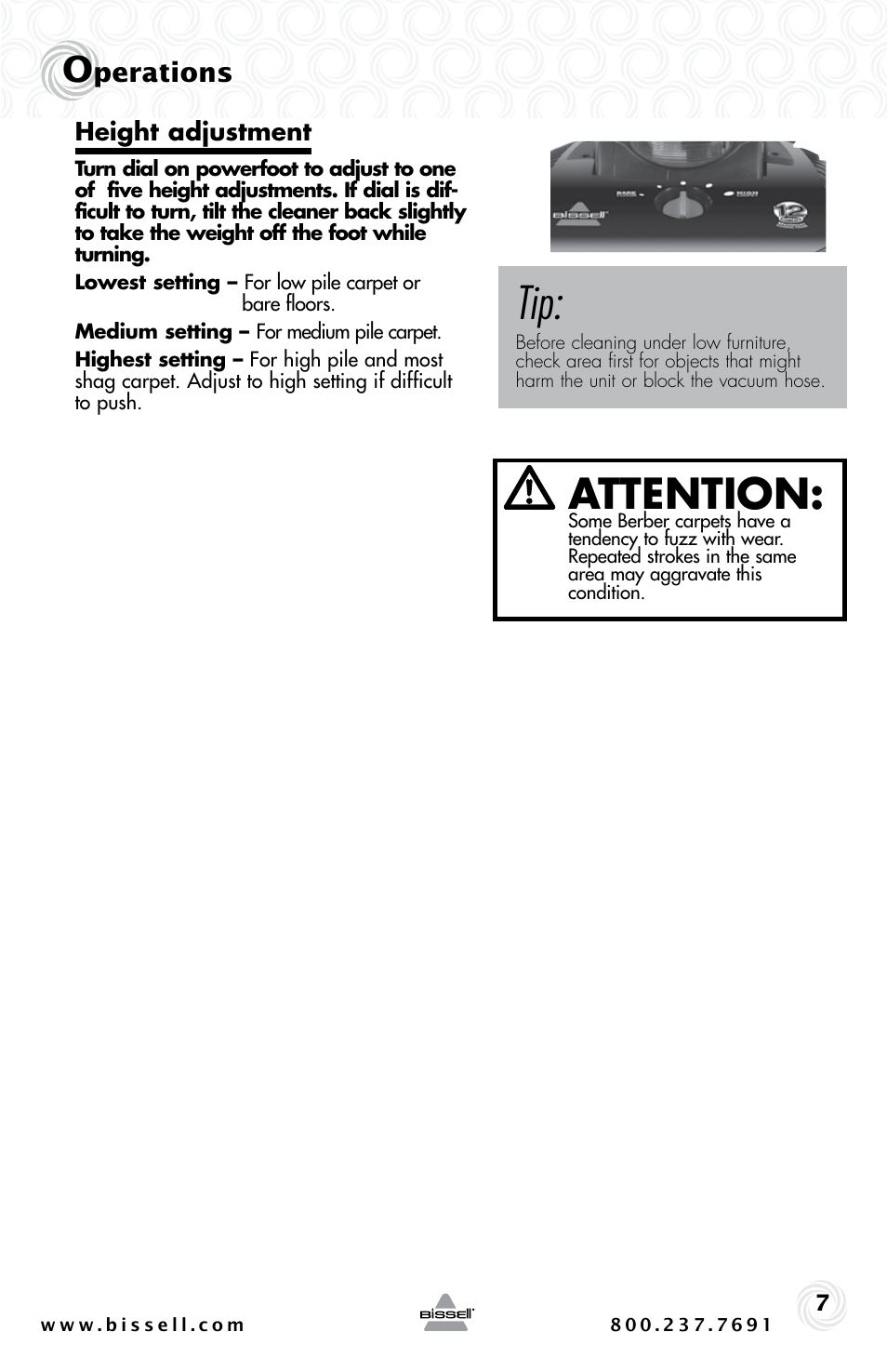 Attention, Perations | Bissell 44M3 User Manual | Page 7 / 20