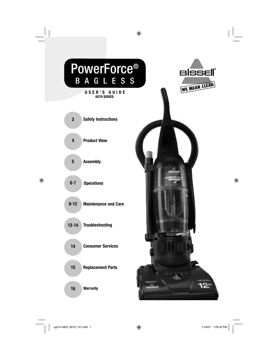 Bissell Powerforce bagless 6579 series User Manual | 16 pages
