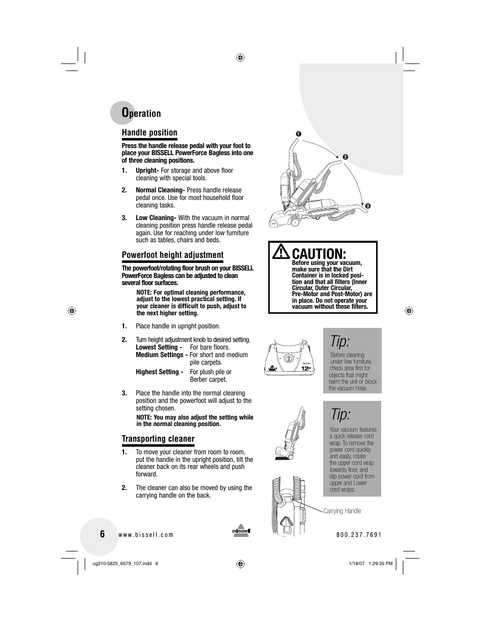 Caution | Bissell Powerforce bagless 6579 series User Manual | Page 6 / 16