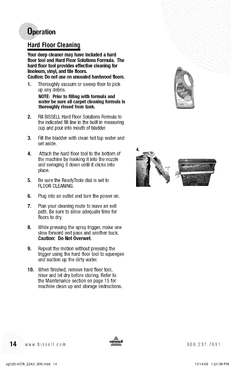 Operation hard floor cleaning, C 0 m | Bissell 25A3 User Manual | Page 14 / 20