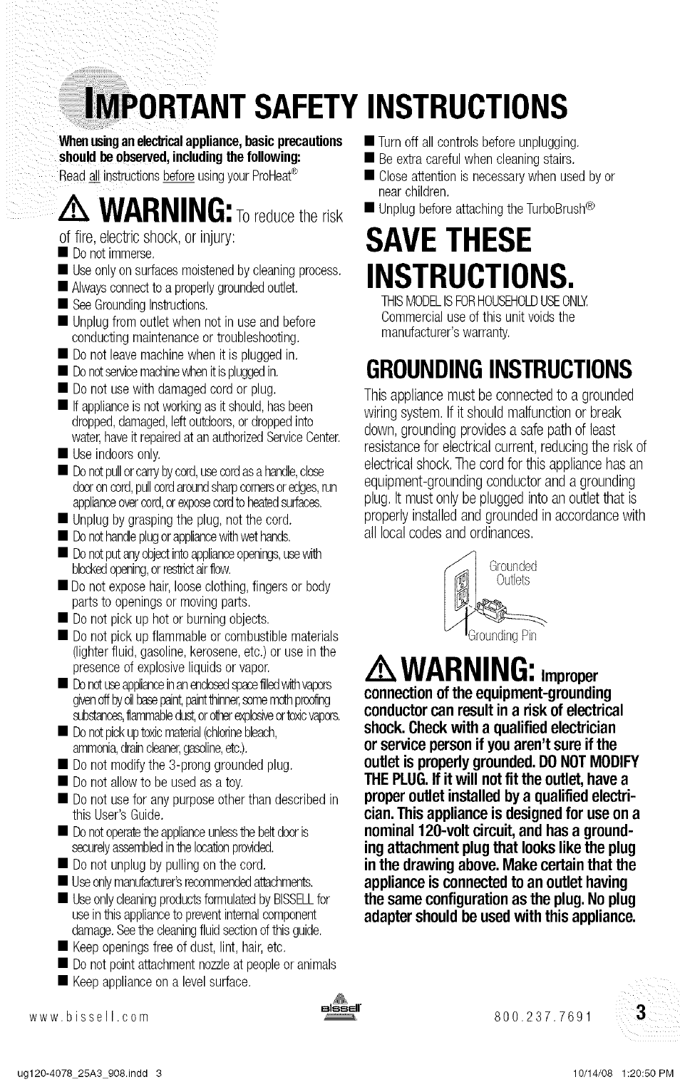 Important safety instructions, Save these instructions, Awarning: improper | Warning, Awarning, Mportant, Safety, Instructions | Bissell 25A3 User Manual | Page 3 / 20