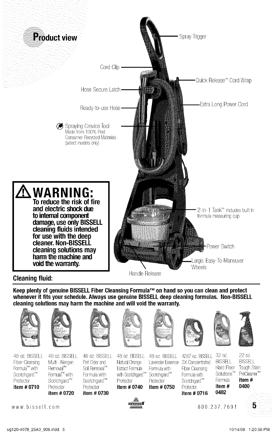 Product view, Awarning | Bissell 25A3 User Manual | Page 5 / 20