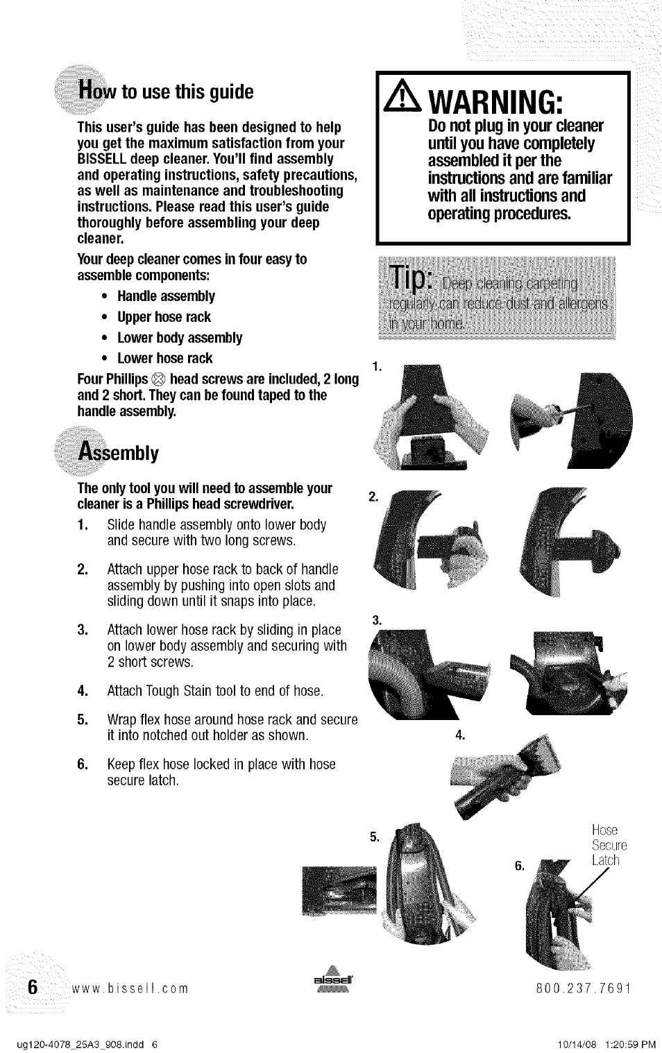 A warning, Warning | Bissell 25A3 User Manual | Page 6 / 20