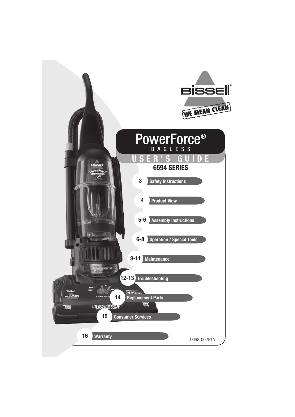 Bissell Powerforce bagless 6594 series User Manual | 16 pages