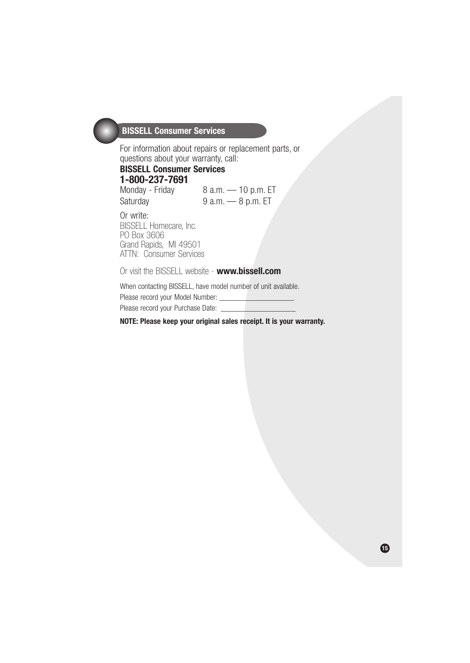 Bissell Powerforce bagless 6594 series User Manual | Page 15 / 16