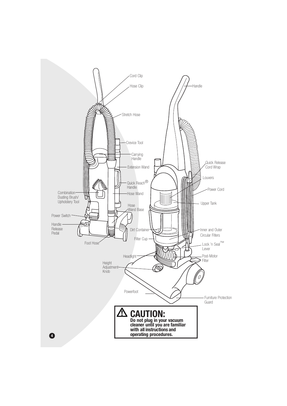 Caution | Bissell Powerforce bagless 6594 series User Manual | Page 4 / 16
