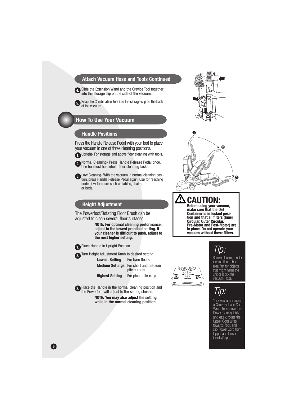 Caution | Bissell Powerforce bagless 6594 series User Manual | Page 6 / 16