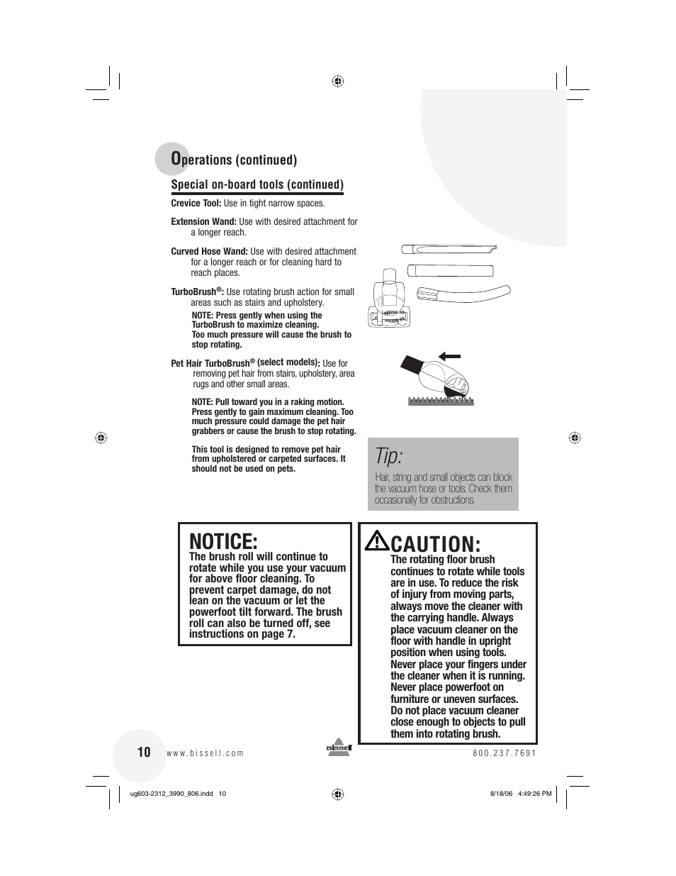 Notice, Caution | Bissell 6393 Series User Manual | Page 10 / 20