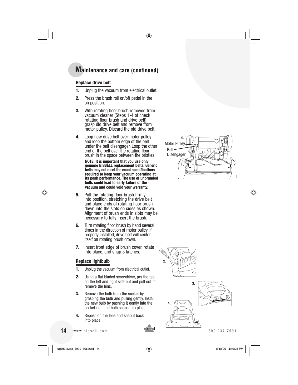 Aintenance and care (continued) | Bissell 6393 Series User Manual | Page 14 / 20