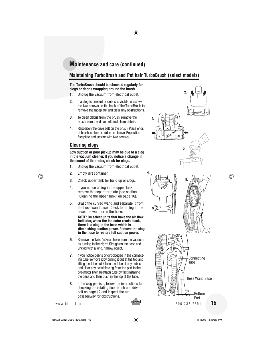 Aintenance and care (continued) | Bissell 6393 Series User Manual | Page 15 / 20