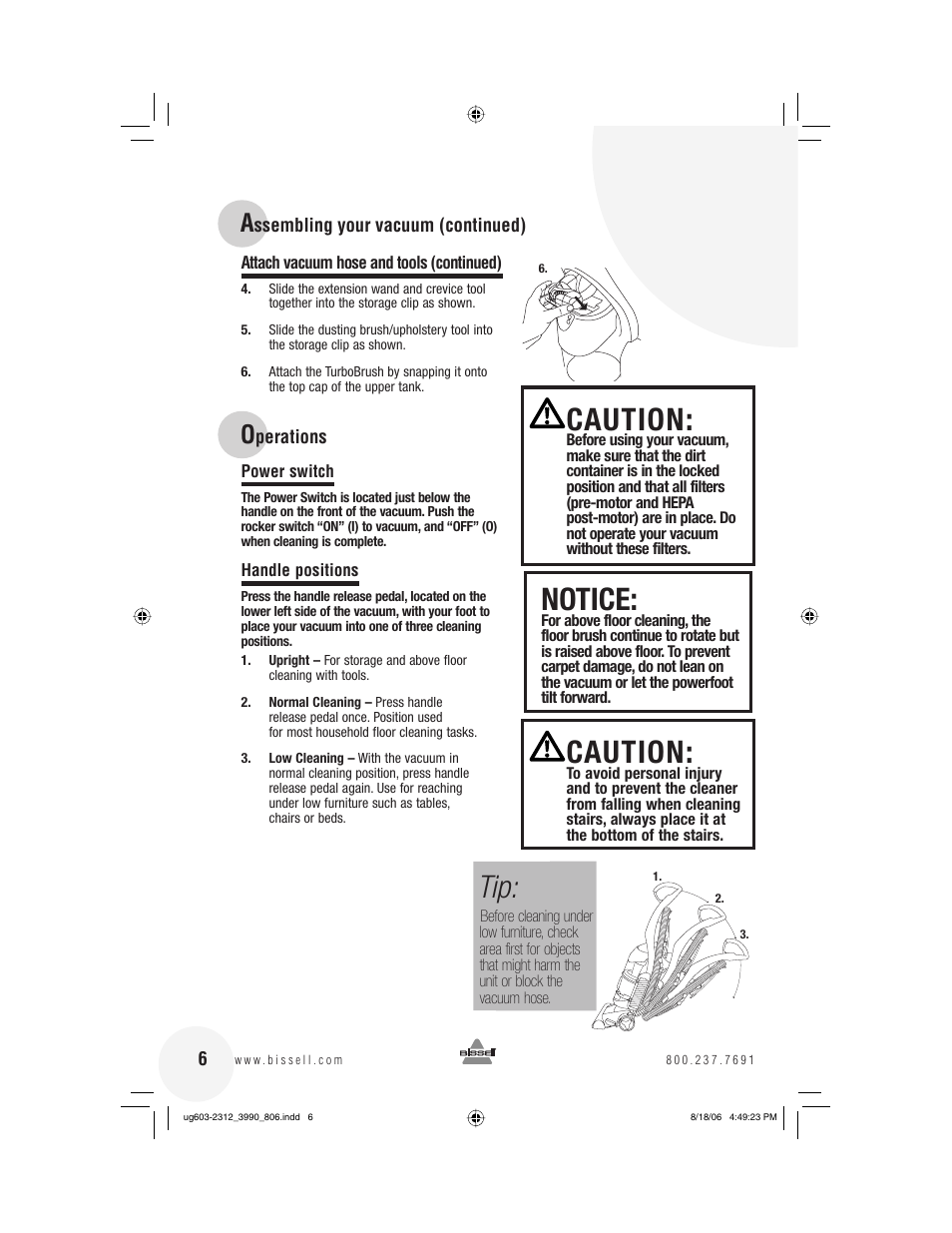 Notice, Caution | Bissell 6393 Series User Manual | Page 6 / 20