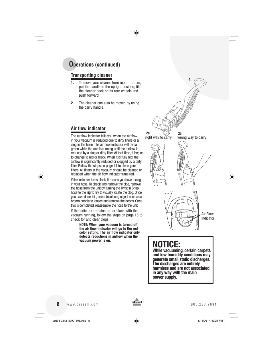 Notice, Perations (continued) | Bissell 6393 Series User Manual | Page 8 / 20