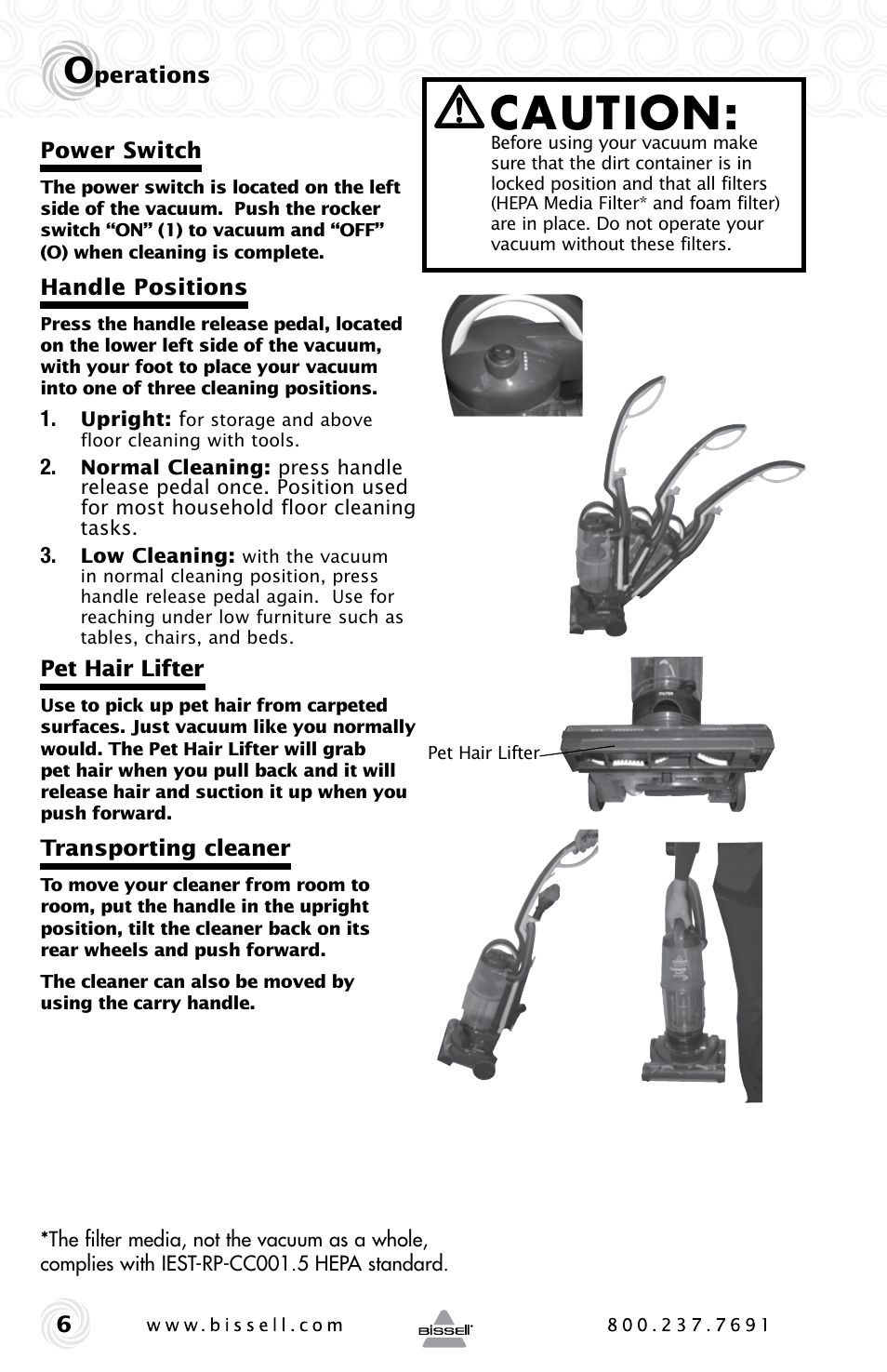 Caution | Bissell POWER GROOM COMPACT PET 13H8 User Manual | Page 6 / 16