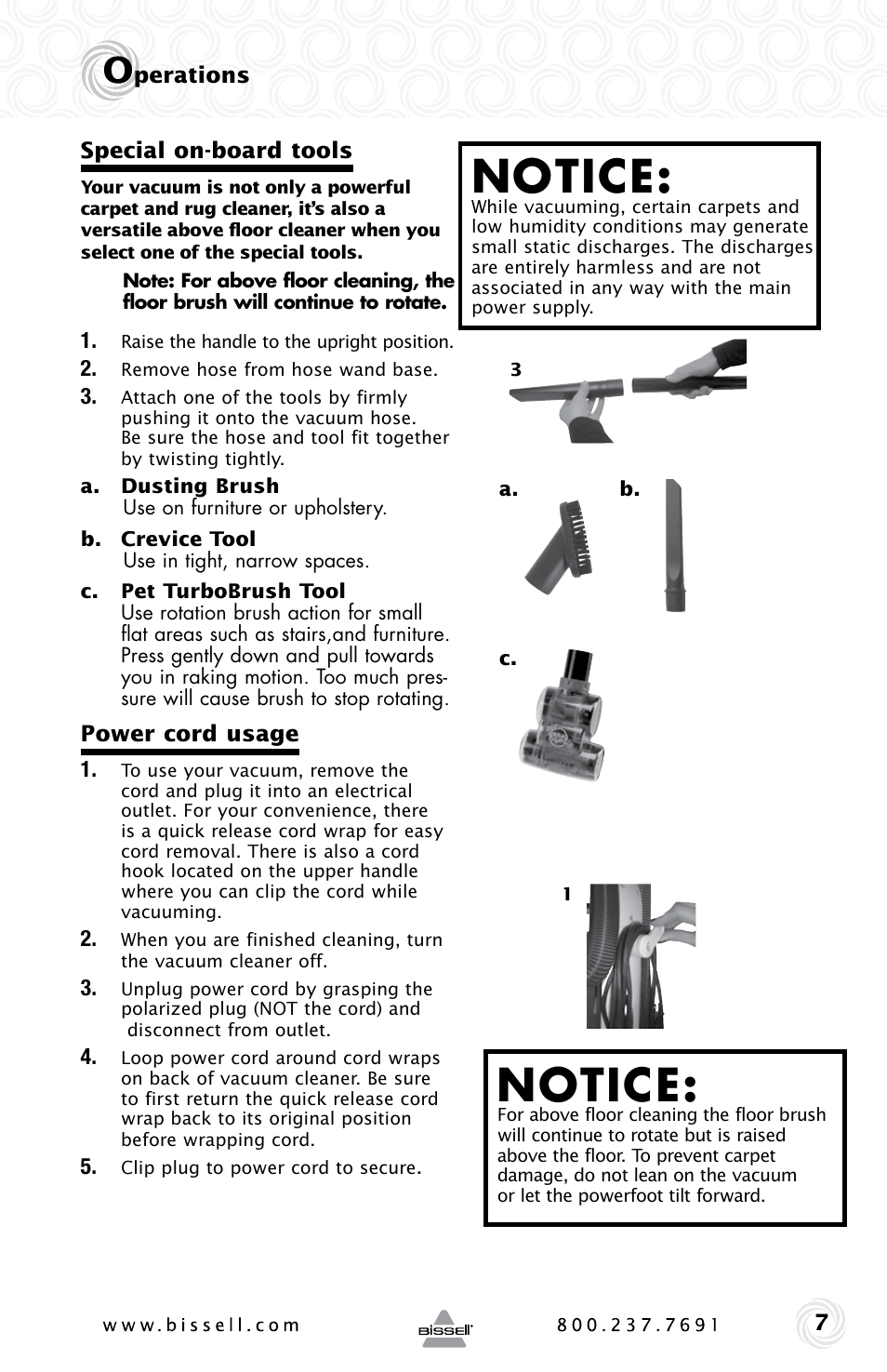 Notice | Bissell POWER GROOM COMPACT PET 13H8 User Manual | Page 7 / 16