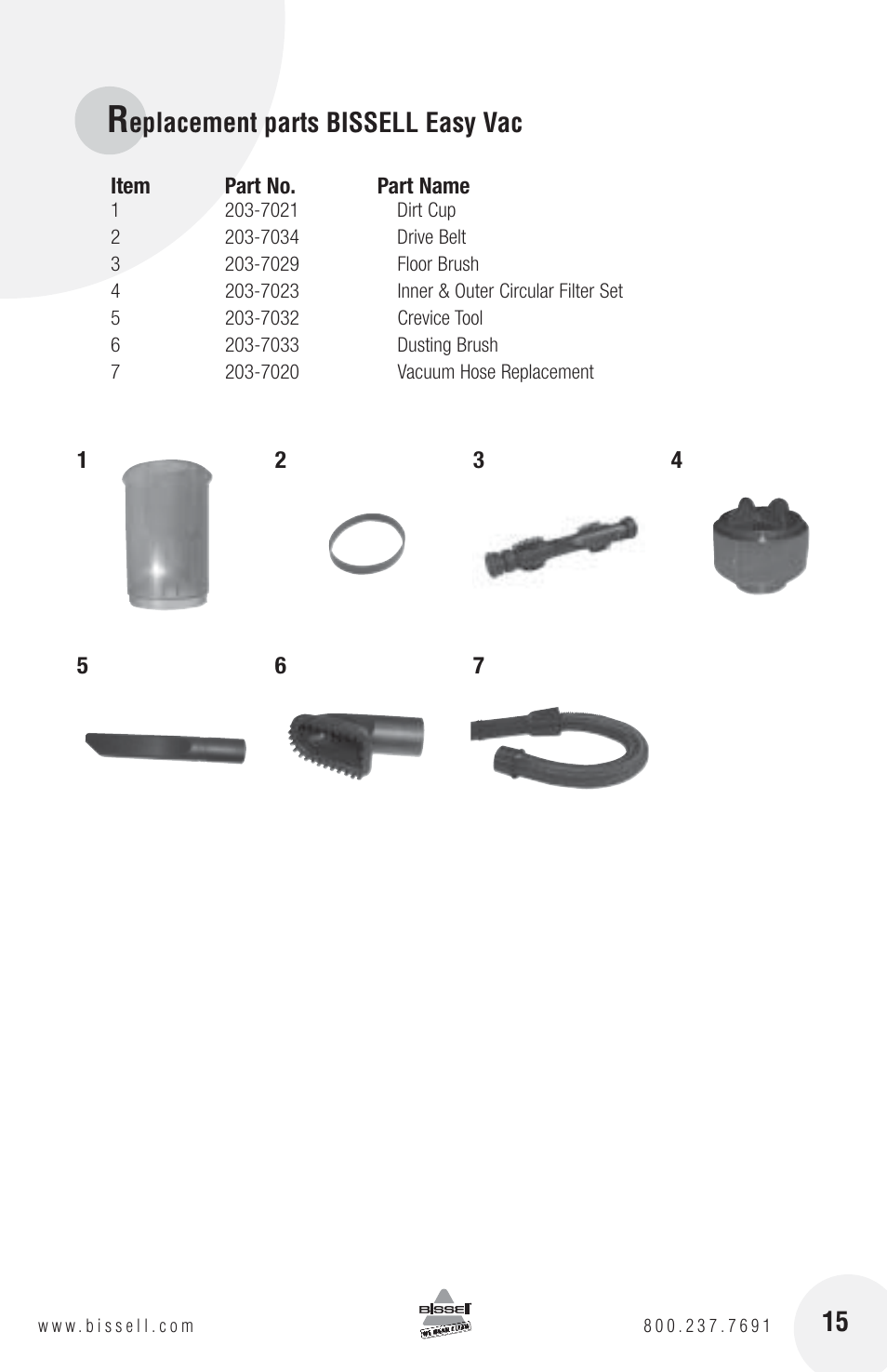 Eplacement parts bissell easy vac | Bissell 3130 User Manual | Page 15 / 16