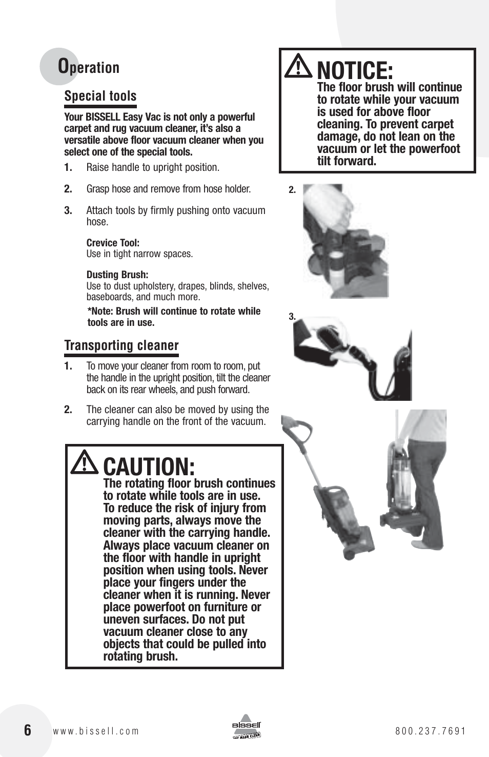 Notice, Caution, Peration | Bissell 3130 User Manual | Page 6 / 16