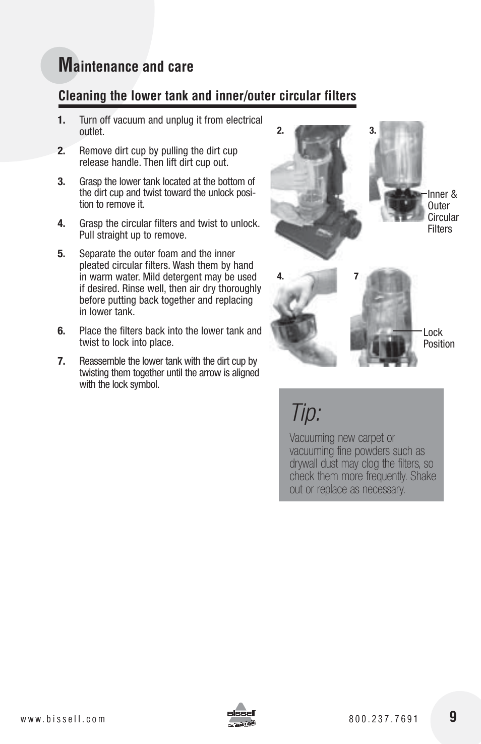 Aintenance and care | Bissell 3130 User Manual | Page 9 / 16